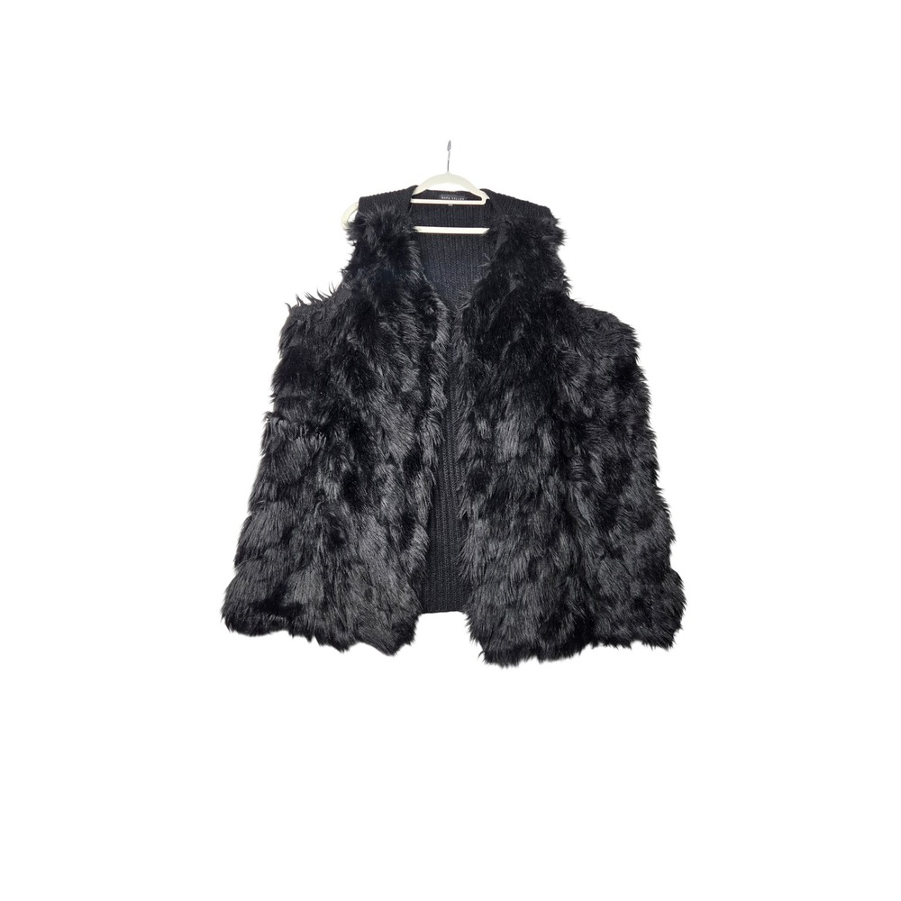 Napa Valley Faux Fur Vest Womens 2X Black Shaggy Ribbed Knit Back Mob Wife